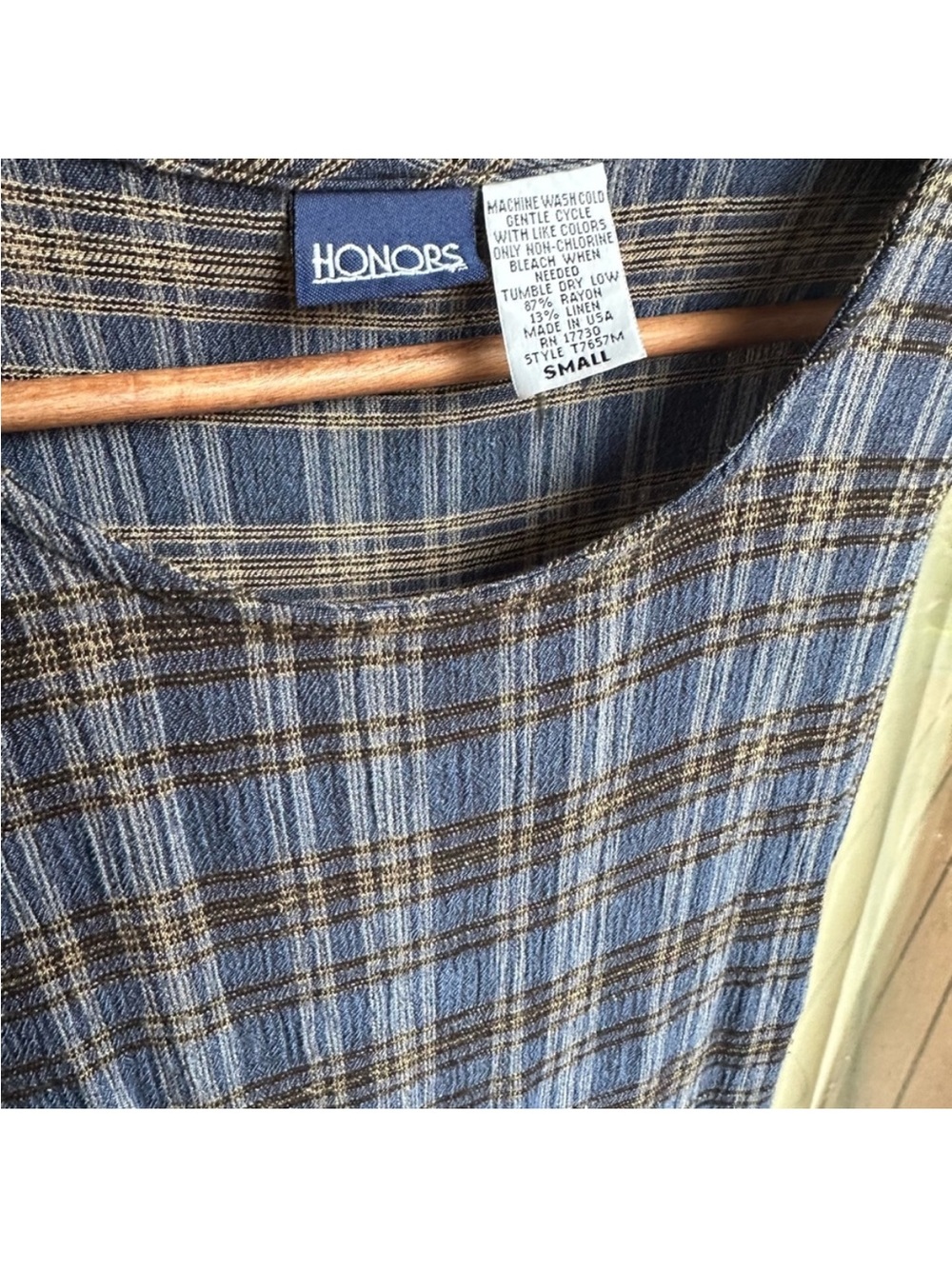 Honors Vintage 1990’s Sleeveless Blue Plaid Midi Maxi Dress Linen Rayon Afends - Picture 5 of 5